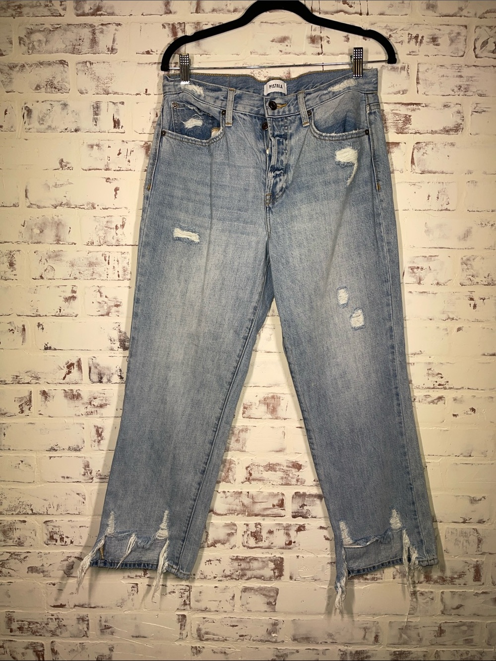 Pistola Light Blue Distressed Ankle Jeans Size 28